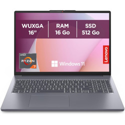 Lenovo IdeaPad Slim 3 16ARP10 - Ordinateur Portable 16'' WUXGA (AMD Ryzen 7 7735HS, RAM 16Go, SSD 512Go, Graphique AMD Radeon 68