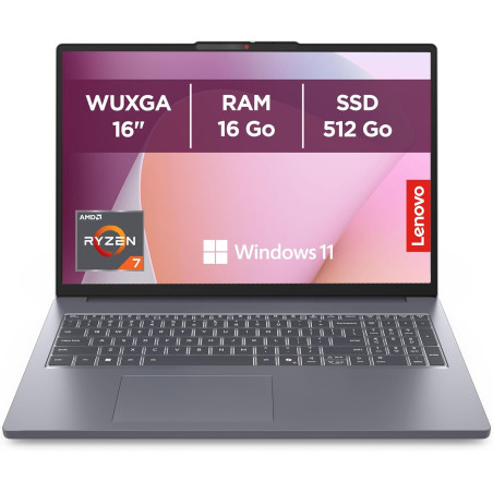 Lenovo IdeaPad Slim 3 16ARP10 - Ordinateur Portable 16'' WUXGA (AMD Ryzen 7 7735HS, RAM 16Go, SSD 512Go, Graphique AMD Radeon 68