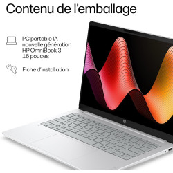 HP OmniBook 3 16-by0000sf Ordinateur Portable 16" 2K IPS, PC Portable (AMD Ryzen 5 40, RAM 16 Go, SSD 512 Go, AMD Radeon 610M Gr