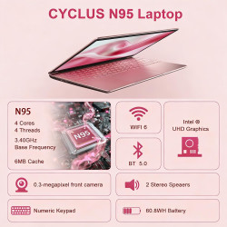 CYCLUS 15.6 Pouces IPS Ordinateur Portable Laptop N95 Processor (4C/4T, Boost 3,4 GHz), XE-LP Graphics, 16GB RAM 512 GB de SSD, 