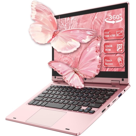 11,6'' ordinateur portable tactile pliable à 360°, laptop celeron n4020, 6go ram 128go ssd, wifi (2,4g/5g), bleutooth, 1366 x 76