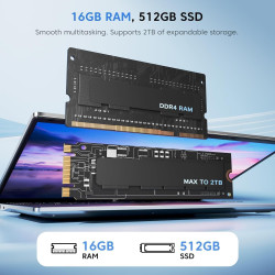 Ordinateur Portable 17,3" Full HD | Processeur Quad-Core N95 12ème gén jusqu'à 3,4GHz | 16Go RAM DDR4 512Go SSD M.2 | WiFi 5 BT 