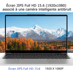Auusda ordinateur portable 15,6 pouces full hd, processeur 3050e, 16 go ram, 512 go ssd, ultra-mince, argenté, longue autonomie,