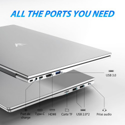Auusda ordinateur portable 15,6 pouces full hd, processeur 3050e, 16 go ram, 512 go ssd, ultra-mince, argenté, longue autonomie,