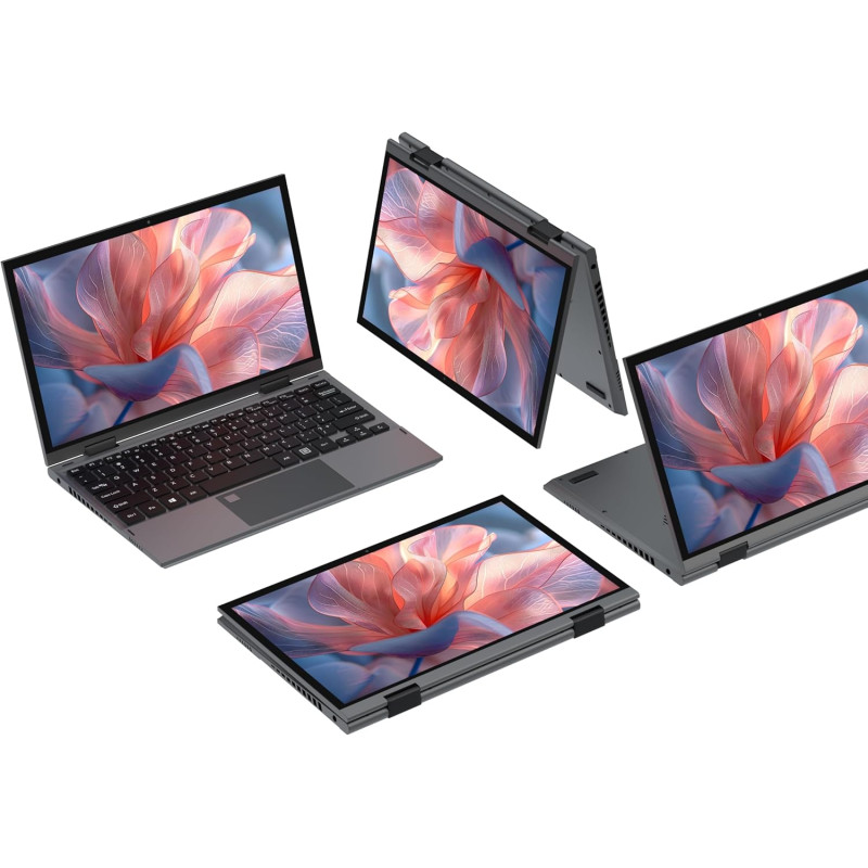 Amita PC Portable Convertible 11 Pouces, Ordinateur Tactile 2-en-1 FHD, N95 12 Gén, 16 Go RAM DDR5, M.2 SSD, Écran Pivotant 360°