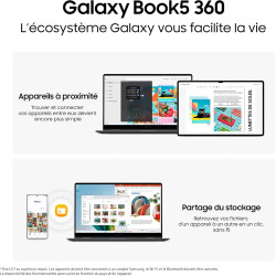 Samsung Galaxy Book5 360 15.6", Copilot+PC, Ordinateur Portable avec IA, Processeur Intel Core Ultra 7, Mémoire 16Go RAM, Stocka