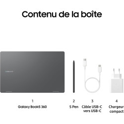 Samsung Galaxy Book5 360 15.6", Copilot+PC, Ordinateur Portable avec IA, Processeur Intel Core Ultra 7, Mémoire 16Go RAM, Stocka