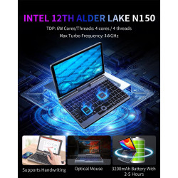 Mini Ordinateur Portable 2 en 1 de 20,3 cm, écran Tactile Rotatif HD, Prend en Charge l'écriture Manuscrite Windows 11 Pro, Peti