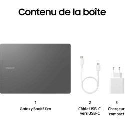 Samsung Galaxy Book5 Pro 16", Copilot+ PC, Ordinateur Portable avec IA, Processeur Intel Core Ultra 7, Mémoire 16 Go RAM, Stocka