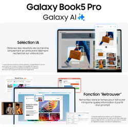 Samsung Galaxy Book5 Pro 16", Copilot+ PC, Ordinateur Portable avec IA, Processeur Intel Core Ultra 7, Mémoire 16 Go RAM, Stocka
