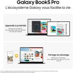 Samsung Galaxy Book5 Pro 16", Copilot+ PC, Ordinateur Portable avec IA, Processeur Intel Core Ultra 7, Mémoire 16 Go RAM, Stocka