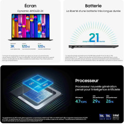 Samsung Galaxy Book5 Pro 14", Copilot+ PC, Ordinateur Portable avec IA, Processeur Intel Core Ultra 7, Mémoire 16 Go RAM, Stocka