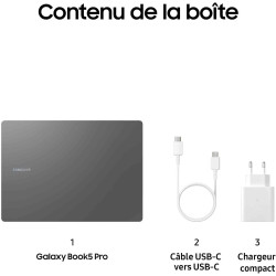 Samsung Galaxy Book5 Pro 14", Copilot+ PC, Ordinateur Portable avec IA, Processeur Intel Core Ultra 7, Mémoire 16 Go RAM, Stocka