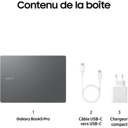 Samsung Galaxy Book5 Pro 14", Copilot+ PC, Ordinateur Portable avec IA, Processeur Intel Core Ultra 7, Mémoire 16 Go RAM, Stocka