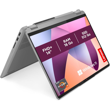 Lenovo IdeaPad Flex 5 14ABR8 - Ordinateur Portable 14'' WUXGA Tactile (AMD Ryzen 7 5825U, RAM 16Go, SSD 512Go, AMD Radeon Graphi