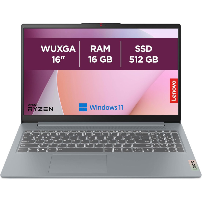 Lenovo IdeaPad Slim 3 16ABR8 - Ordinateur Portable 16'' WUXGA (AMD Ryzen 7 7730U, RAM 16Go, SSD 512Go, AMD Radeon Graphics, Wind