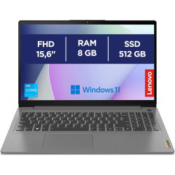 Lenovo IdeaPad 3 Ordinateur portable 15,6" FHD (1920 x 1080), Intel Core i3-1215U, 8 Go de RAM, SSD 512 Go, Windows 11 Home, WiF