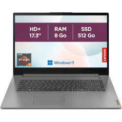 Lenovo IdeaPad 3 17ABA7 - Ordinateur Portable 17.3'' HD+ (AMD Ryzen 5 5625U, RAM 8Go, SSD 512Go, AMD Radeon Graphique, Windows 1