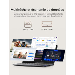 ACEMAGIC Ordinateurs Portables 15.6 Pouces Ryzen 5 7430U (6C/12threads,Jusqu'à 4.3Ghz) Pc Portable 16 Go Ram 512 Go SSD DDR4*2 D
