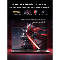 2026 PC Portable Gaming - Écran FHD 16,1'' avec Processeur Ryzen 7 7730U (Jusqu'à 4.5 GHz), 8C/16T - 16GB RAM DDR4x2 512GB M.2 S