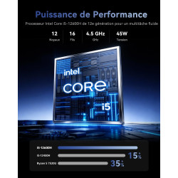 ACEMAGIC 2026 Ordinateur Portables avec Processeur i5-12600H -12 Cœurs (4P+8E)/16 Threads,Jus qu'à 4.5 Ghz, 16GB RAM 512GB SSD,D