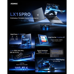 ACEMAGIC 2026 Ordinateur Portables avec Processeur i5-12600H -12 Cœurs (4P+8E)/16 Threads,Jus qu'à 4.5 Ghz, 16GB RAM 512GB SSD,D