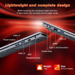 2 en 1 Écran Tactile 15,6 Pouces Ordinateur Portable Ryzen R3-3200U (jusqu'à 3,5 GHz) PC Portable 16Go RAM 512Go SSD 360 ° Rotat