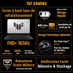 ASUS TUF Gaming F16-TUF608JMR-RV056W 16 Pouces FHD Plus 165Hz Pc Portable (Processeur Intel Core i7 14650HX, 16GB DDR5, 1TB SSD,