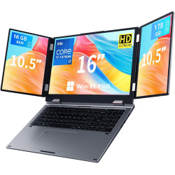 Ordinateur portable à triple écran, 16" principal + deux moniteurs 10,5", Core i7-12700H, 16 Go de RAM, 1 To SSD, Win 11 Pro, Wi