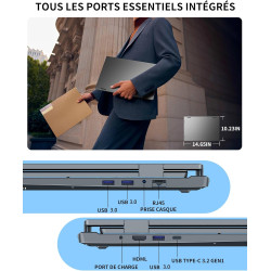 Ordinateur portable à triple écran, 16" principal + deux moniteurs 10,5", Core i7-12700H, 16 Go de RAM, 1 To SSD, Win 11 Pro, Wi