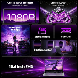 FUNYET Ordinateur Portable,PC Portable 2026 15,6 Pouces Laptop,16 Go de RAM,SSD de 1 to,Core i5 6200U,écran IPS FHD 1920 × 1080,