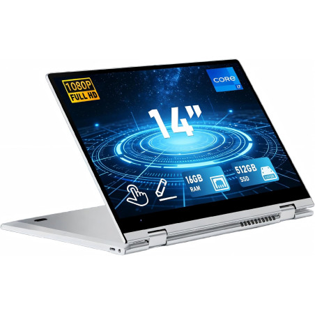 FUNYET Ordinateur Portable à écran Tactile,PC Portable 14,1 Pouces avec Ouverture à 360°,Core i7-1265U (jusqu'à 4,8 GHz),16 Go R