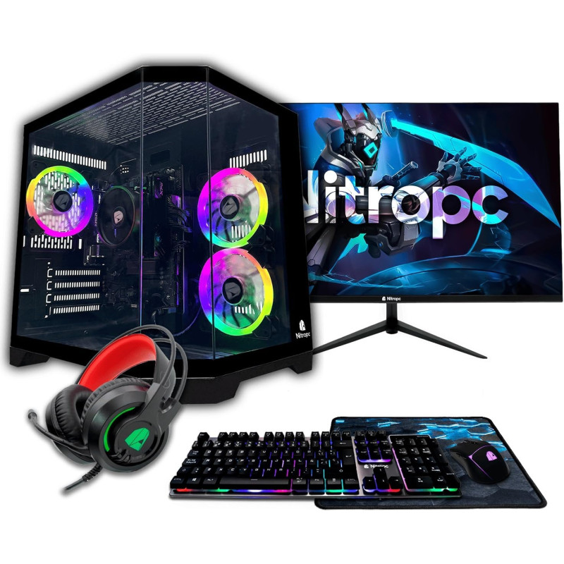 NitroPC - Pack Bronze Plus | PC Gaming Completo (AMD Ryzen 5 5655G 6/12 4.6GHz, RX Vega 7, RAM 16GB, M.2 1TB, Windows 11 PRO, RG