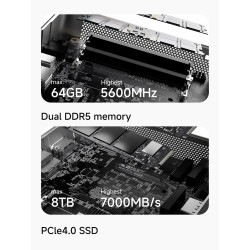 Minis forum ai x1-255 mini pc, ryzen 7 255 (8 cœurs / 16 threads, jusqu’à 4,9 ghz), 16 go ddr5, ssd m.2 512 go, usb4, hdmi/dp 4k