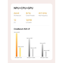Minis forum ai x1-255 mini pc, ryzen 7 255 (8 cœurs / 16 threads, jusqu’à 4,9 ghz), 16 go ddr5, ssd m.2 512 go, usb4, hdmi/dp 4k