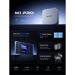 MINIS FORUM M1 Pro-285H Mini PC, Intel Core Ultra 9 285H (16C/16T, Jusqu’à 5,4GHz), 32 Go DDR5, 1 to SSD PCIe 4.0, USB4, Raid, O