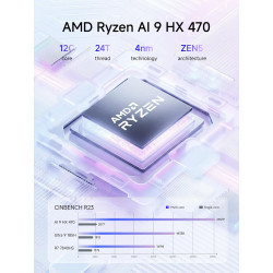 MINIS FORUM AI X1 Pro Mini PC, AMD Ryzen AI 9 HX470 (12C/24T, jusqu'à 5,2 GHz), Radeon 890M, 32 Go DDR5 RAM, 1 to PCIe 4.0 SSD, 