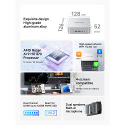 MINIS FORUM AI X1 Mini PC, AMD Ryzen AI 9 HX 470 (12C/24T, jusqu'à 5,2 GHz, 86 Tops), Radeon 890M, 32 Go DDR5 RAM, 1 to PCIe 4.0