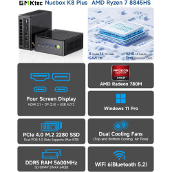 GMKtec Gaming Mini PC K8 Plus AMD Ryzen 7 8845HS (8C/16T, jusqu'à 5,1 GHz) 32 Go de RAM DDR5 1 to SSD, Ordinateur de Bureau Ocul
