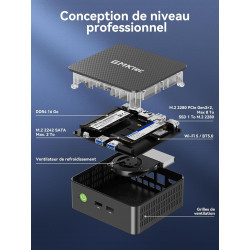 GMKtec Mini PC Intel 12.Gen N95 (Turbo 3,4 GHz), 8 Go de RAM à 2666 MHz + 256 Go M.2 SSD, 3X USB 3.2, Double Sortie HDMI 4K@60Hz