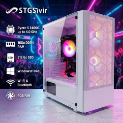 STGsivir Tours PC, Ordinateur de Bureau, Ryzen 5 3400G up to 4.0 GHz, 16Go DDR4 RAM, 512Go SSD, WiFi6, BT 5.0, Ventilateur RGB x