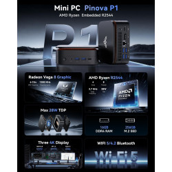 NiPoGi Pinova P1 Mini PC W-11 Pro AMD Ryzen R2544(4C/8T,Max 3.7GHz,Mieux Que 4300U/3300U/N97/N150) 16Go DDR4/256Go SSD Tour PC 4