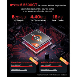 Greed® Multimedia V2 PC avec AMD Ryzen 5 5500GT - Desktop Rapide + Ordinateur de Bureau à Domicile avec 4,4 GHz, 16 Go RAM/mémoi