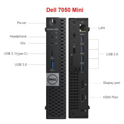 DELL Optiplex 7050 Tiny Mini PC de Bureau Business Intel Core i5 6th, RAM 8 Go, SSD 256 Go, Wifi USB, HDMI + DisplayPort, Window