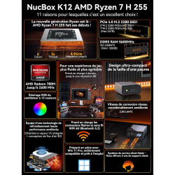 Mini PC Gaming AMD Ryzen 7 H 255 (upgrade 8745HS, jusqu’à 4,9 GHz), Mini PC barebone (NO DDR NO SSD) compatible DDR5, PCIe 4.0 x