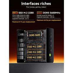 Mini PC Gaming AMD Ryzen 7 H 255 (upgrade 8745HS, jusqu’à 4,9 GHz), Mini PC barebone (NO DDR NO SSD) compatible DDR5, PCIe 4.0 x