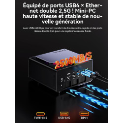 Mini PC Gaming AMD Ryzen 7 H 255 (upgrade 8745HS, jusqu’à 4,9 GHz), Mini PC barebone (NO DDR NO SSD) compatible DDR5, PCIe 4.0 x