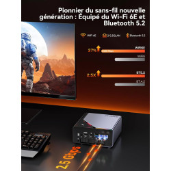Mini PC Gaming AMD Ryzen 7 H 255 (upgrade 8745HS, jusqu’à 4,9 GHz), Mini PC barebone (NO DDR NO SSD) compatible DDR5, PCIe 4.0 x