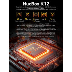 Mini PC Gaming AMD Ryzen 7 H 255 (upgrade 8745HS, jusqu’à 4,9 GHz), Mini PC barebone (NO DDR NO SSD) compatible DDR5, PCIe 4.0 x