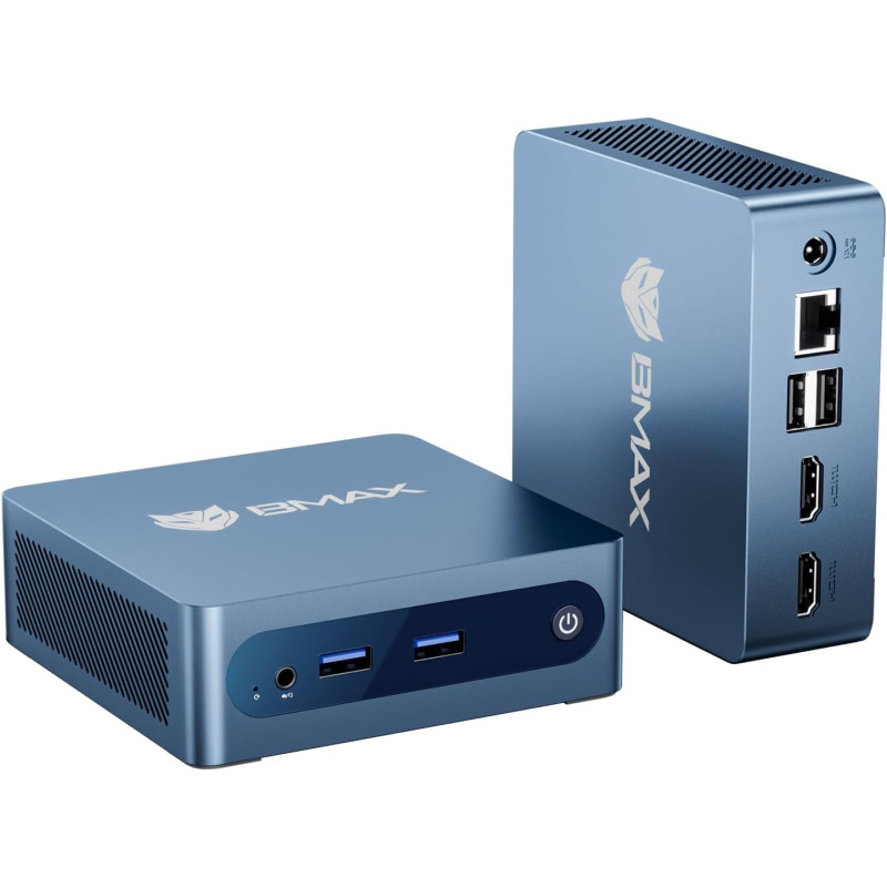 BMAX B1Plus Mini PC Win 11, Intel Celeron J3355(jusqu'à 2,5 GHz) 6 Go LPDDR3 RAM 128 Go eMMC SSD, Mini Ordinateur de Bureau Doub